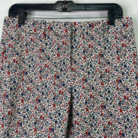 Loft Ditzy Floral Print Flat Front Cotton Pants Blue, White, Pink Red Tan